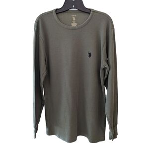 U.S. Polo Association Waffle Knit Pullover Long Sleeve Crew Neck Olive Green XL